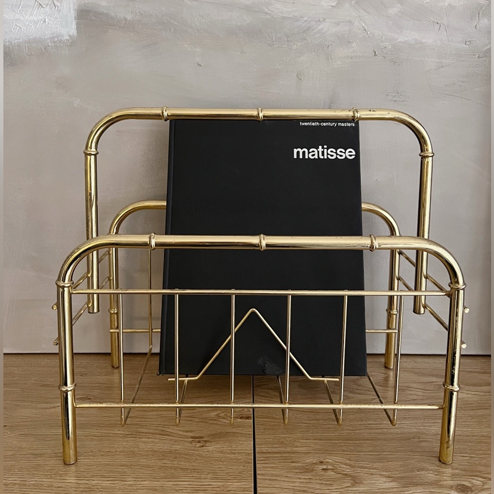 Mid century faux bamboo Vintage brass magazine holder